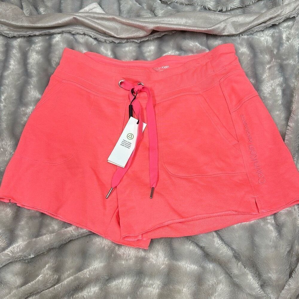 Calvin Klein Women S Ribbed Waistband Shorts Orange Size Large - Picture 2 of 3